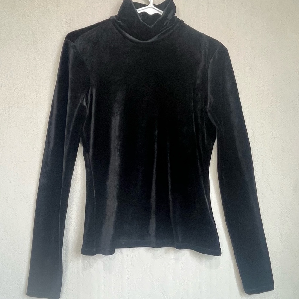 Theory Black Velvet Turtle Neck Sz S Long Sleeve Velour Office